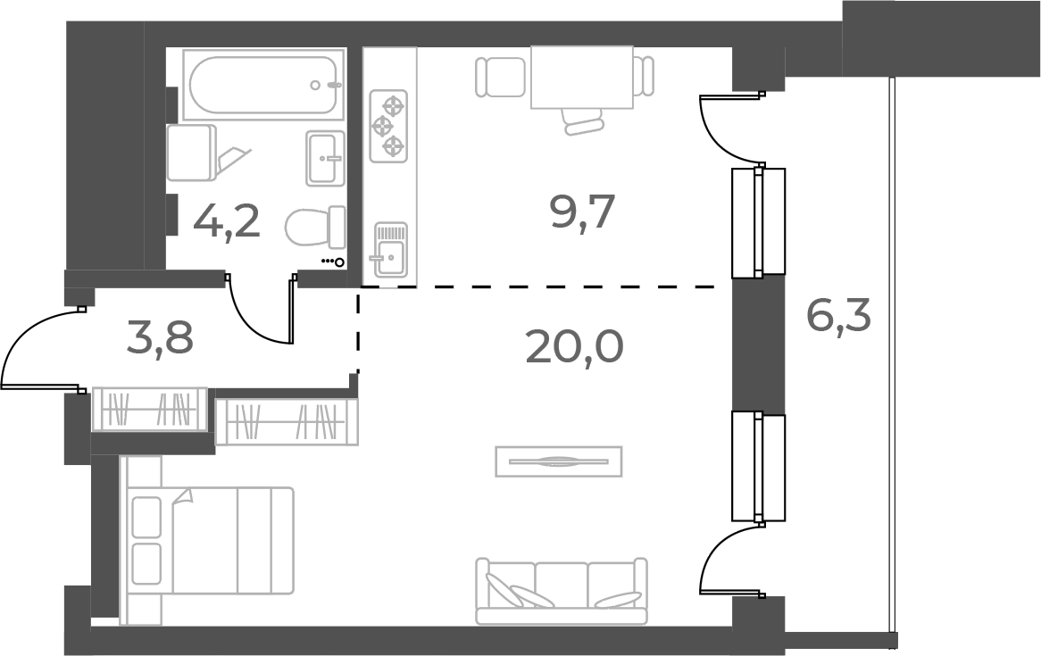 Планировка — Нормандия-Неман, Студия, 38 м²