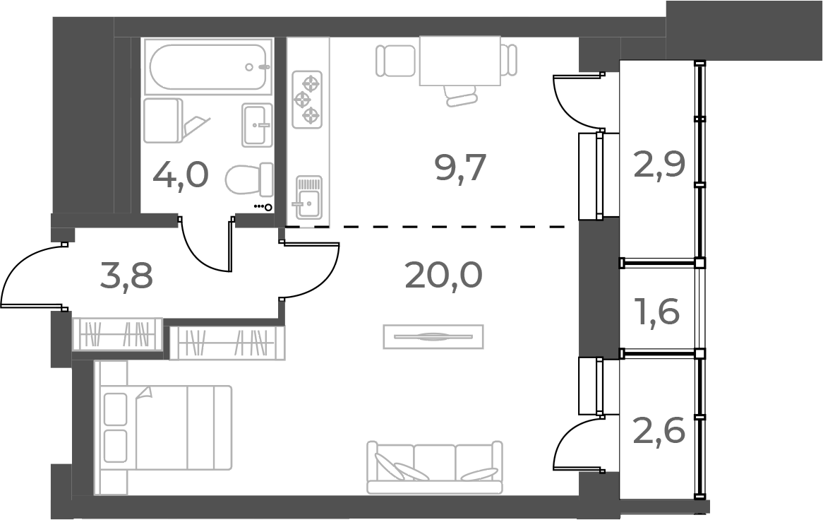 Планировка — Нормандия-Неман, Студия, 38 м²