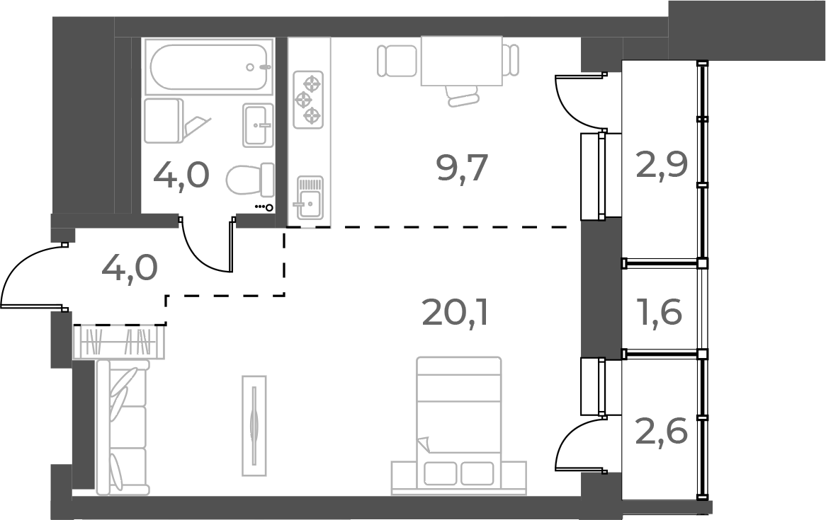 Планировка — Нормандия-Неман, Студия, 38 м²