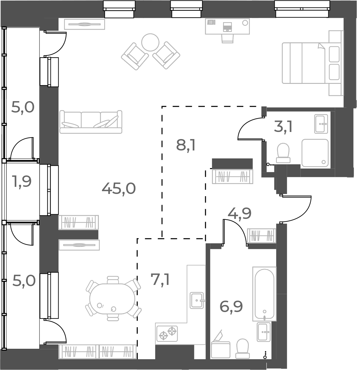 Планировка — Нормандия-Неман, Студия, 75 м²