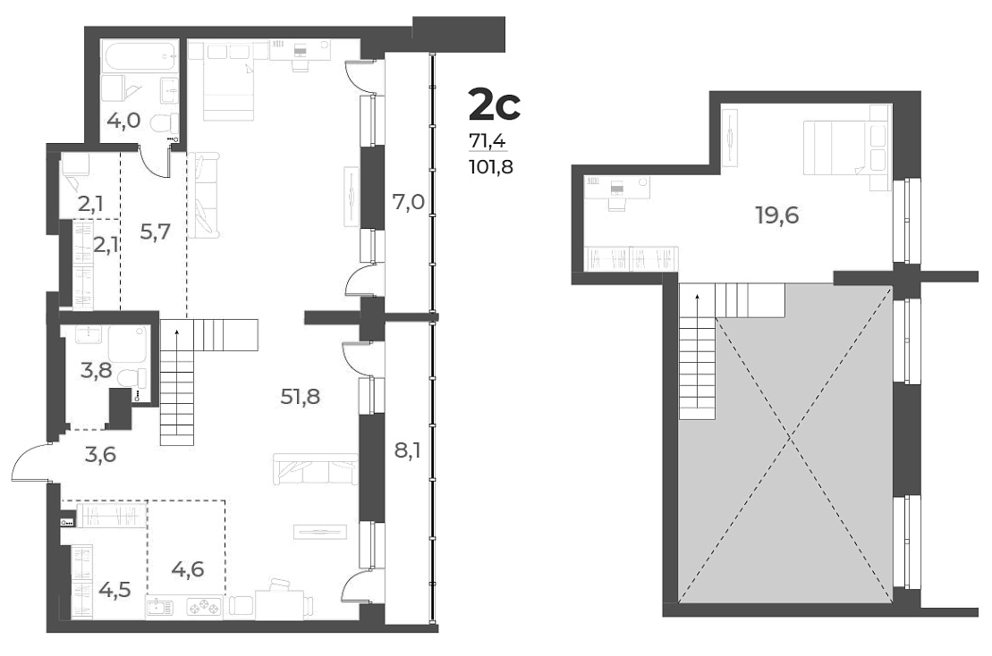 Планировка — Нормандия-Неман, 2-комн., 102 м²