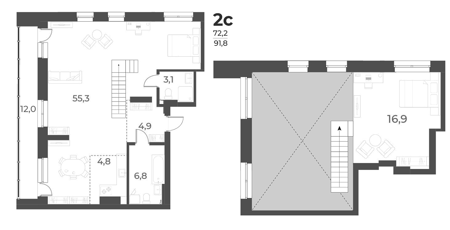 Планировка — Нормандия-Неман, 2-комн., 92 м²