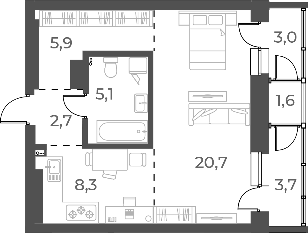 Планировка — Нормандия-Неман, Студия, 43 м²