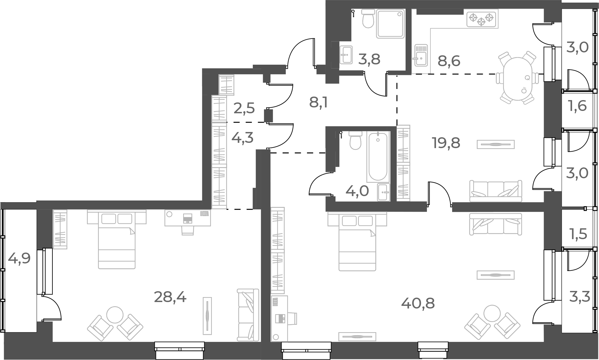 Планировка — Нормандия-Неман, 3-комн., 120 м²