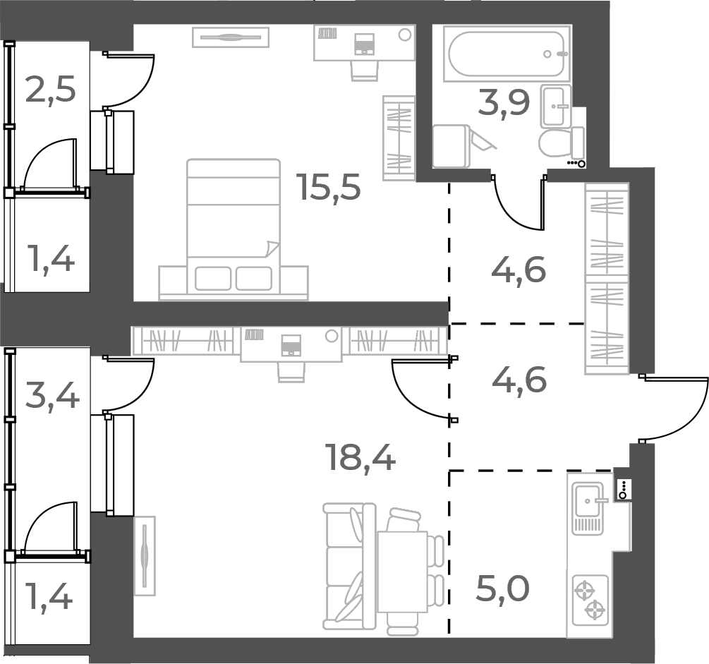 Планировка — Нормандия-Неман, 2-комн., 52 м²