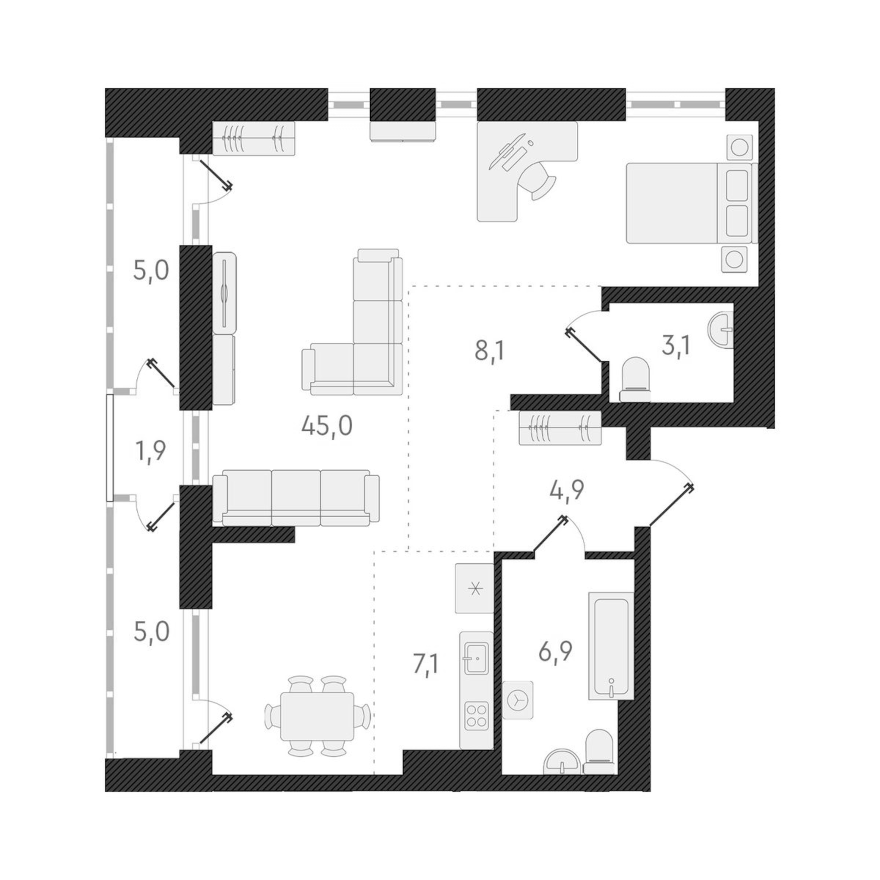 Планировка — Нормандия-Неман, Студия, 75 м²