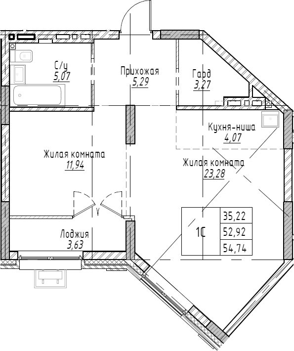 Планировка — Рафинад, 2-комн., 55 м²