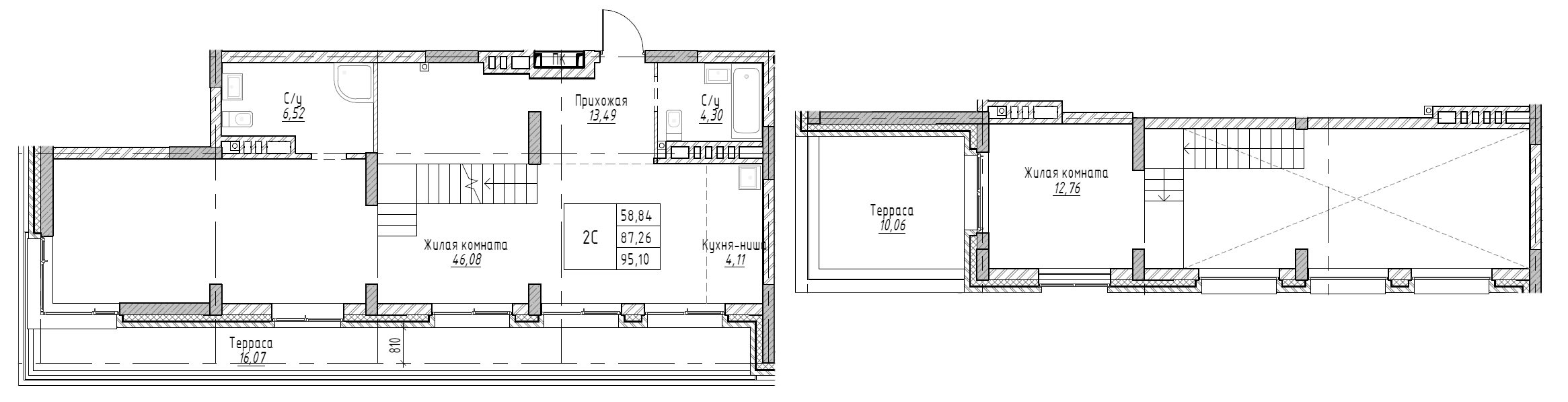 Планировка — Рафинад, 2-комн., 87 м²