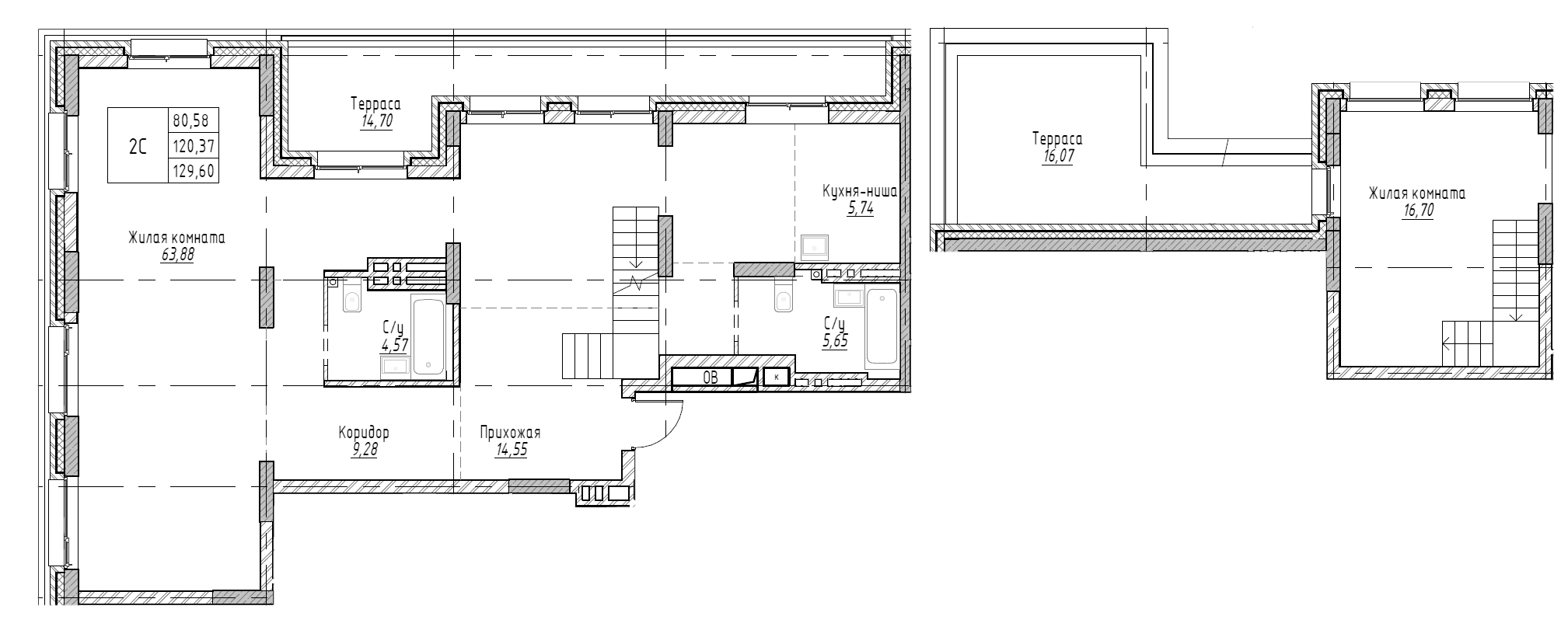Планировка — Рафинад, 2-комн., 136 м²