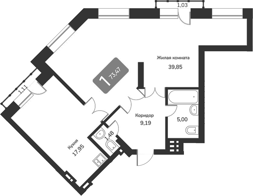 Планировка — Марсель-2, 2-комн., 73 м²