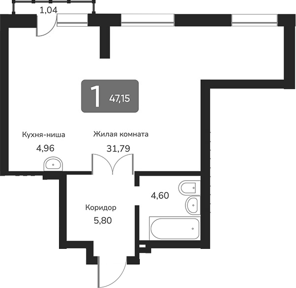 Планировка — Марсель-2, 1-комн., 47 м²