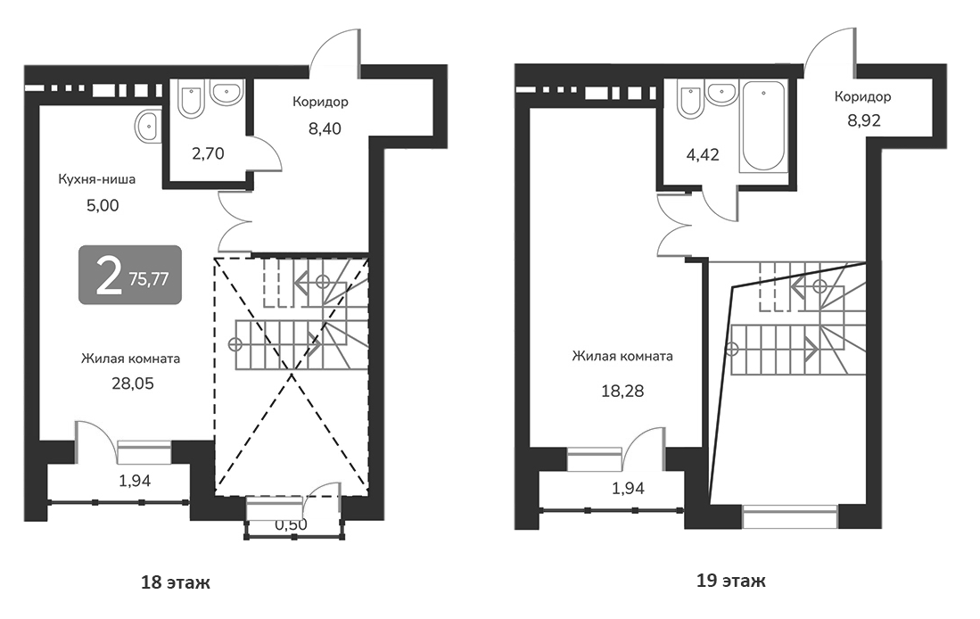 Планировка — Марсель-2, 2-комн., 76 м²
