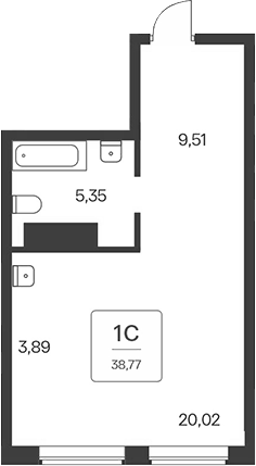 Планировка — Тайм Парк апартаменты, Студия, 39 м²