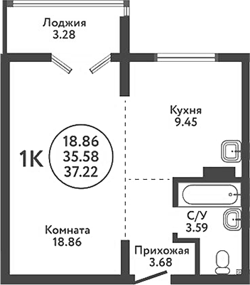 Планировка — Экополис, 1-комн., 36 м²