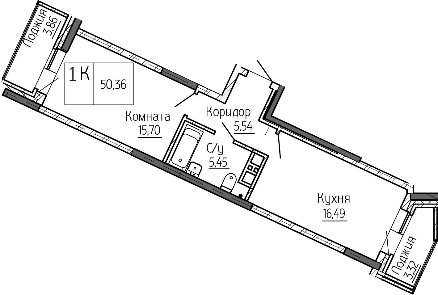 Планировка — Сакура парк, 2-комн., 43 м²