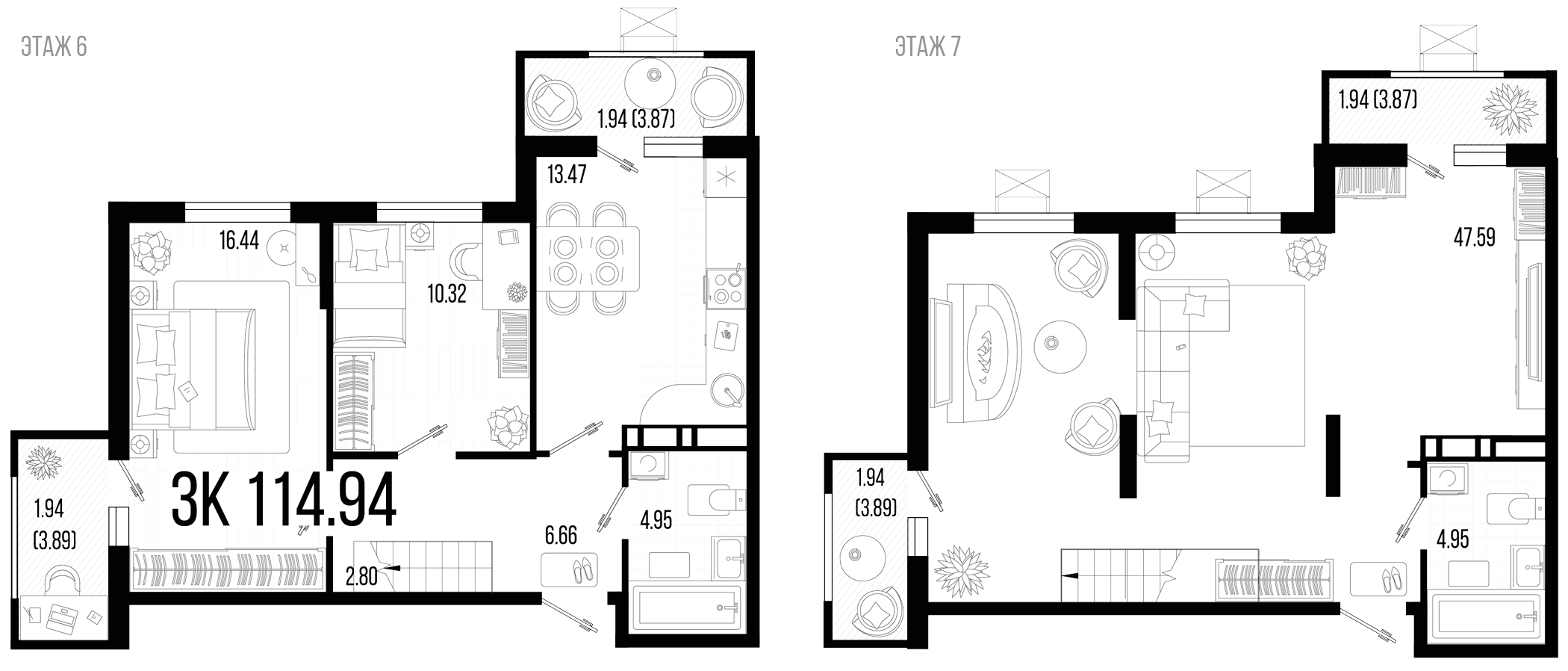 Планировка — Цветной бульвар, 3-комн., 107 м²