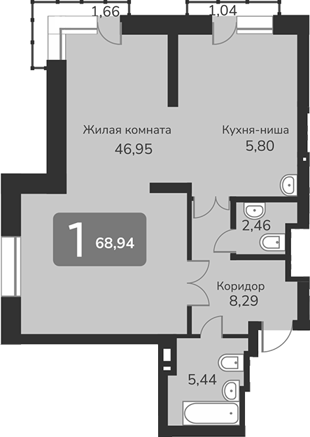 Планировка — Марсель-2, 2-комн., 69 м²