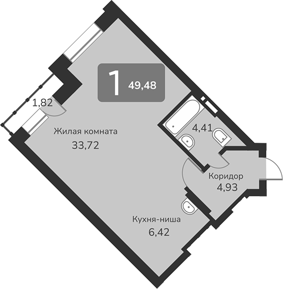 Планировка — Марсель-2, 1-комн., 49 м²