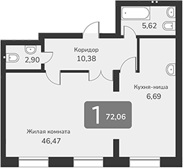 Планировка — Марсель-2, 1-комн., 72 м²