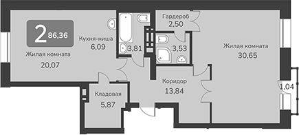 Планировка — Марсель-2, 2-комн., 86 м²
