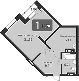 Планировка — Марсель-2, 1-комн., 53 м²