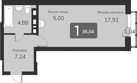 Планировка — Марсель-2, 1-комн., 35 м²