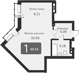 Планировка — Марсель-2, 1-комн., 49 м²