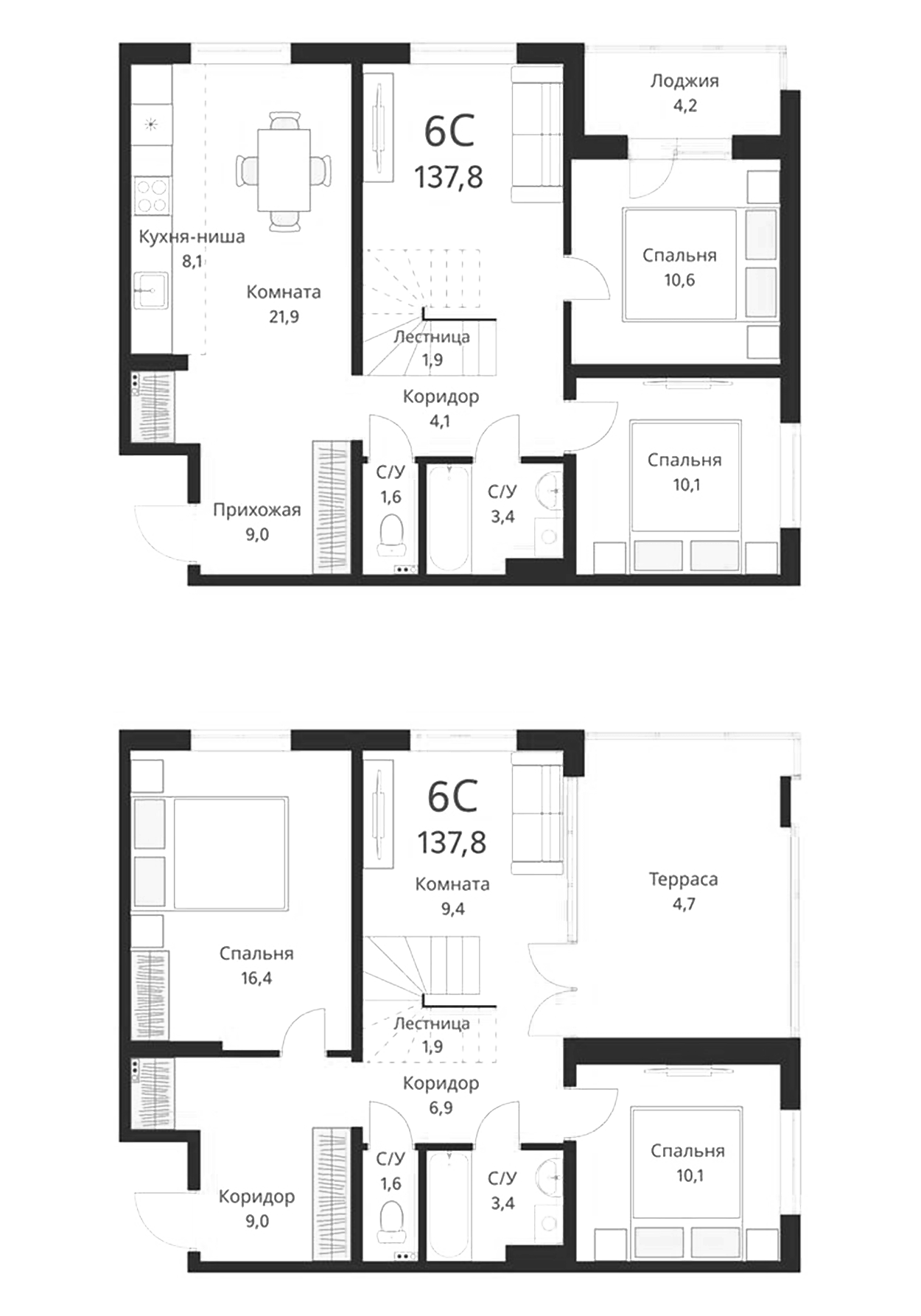 Планировка — Виноград, 5-комн., 129 м²