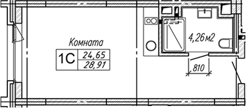 Планировка — Апарт-отель Гагарин Сити, Студия, 29 м²