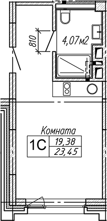 Планировка — Апарт-отель Гагарин Сити, Студия, 23 м²