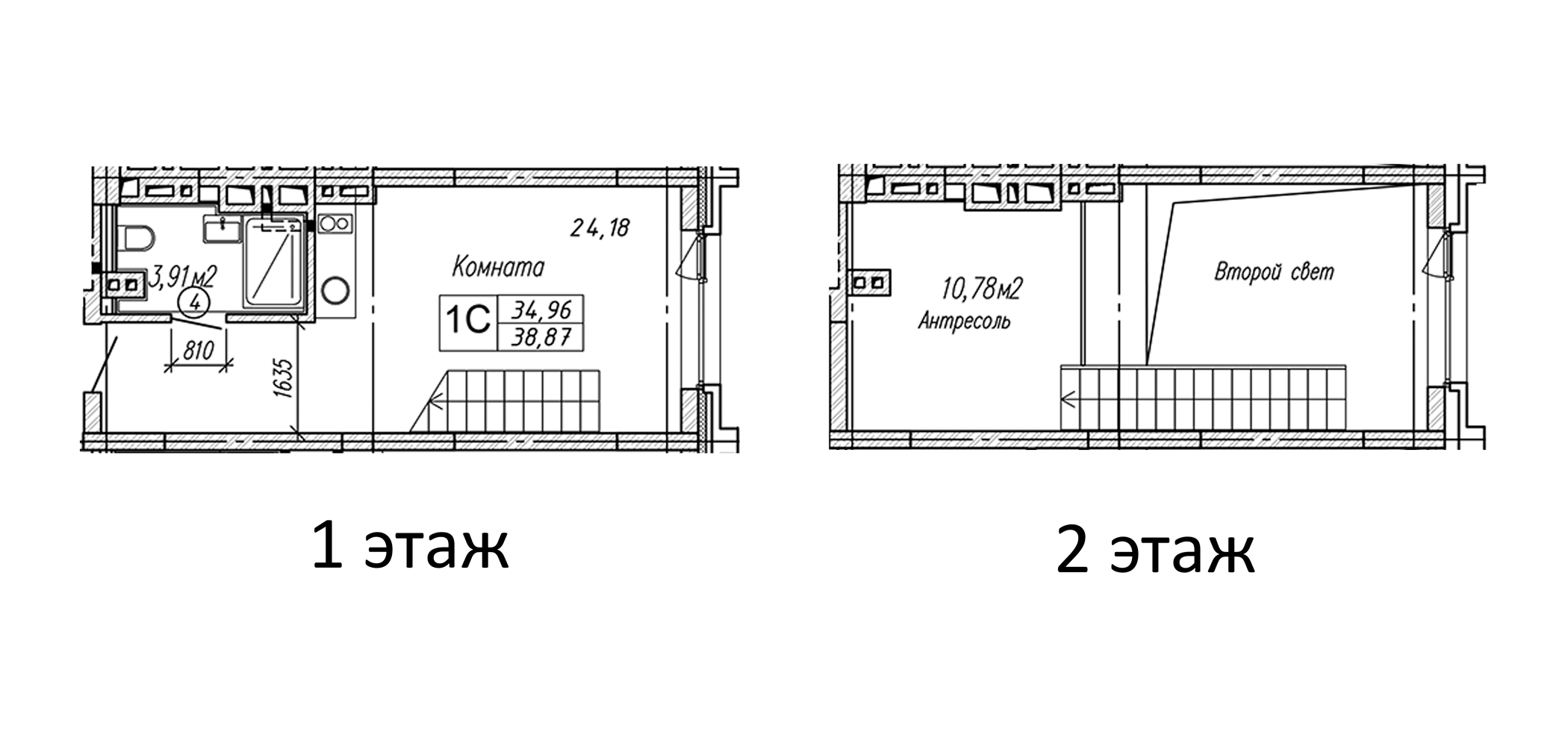 Планировка — Апарт-отель Гагарин Сити, Студия, 39 м²