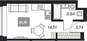 Планировка — Аэрон, Студия, 22 м²