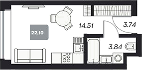 Планировка — Аэрон, Студия, 22 м²