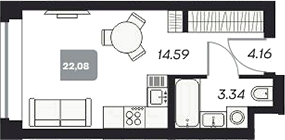 Планировка — Аэрон, Студия, 22 м²