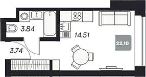 Планировка — Аэрон, Студия, 22 м²