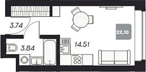 Планировка — Аэрон, Студия, 22 м²
