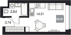 Планировка — Аэрон, Студия, 22 м²