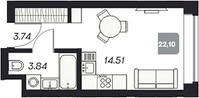 Планировка — Аэрон, Студия, 22 м²