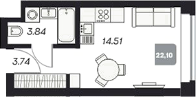 Планировка — Аэрон, Студия, 22 м²