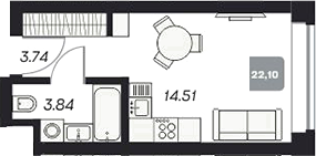Планировка — Аэрон, Студия, 22 м²