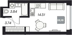 Планировка — Аэрон, Студия, 22 м²