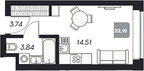 Планировка — Аэрон, Студия, 22 м²