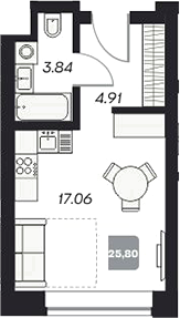 Планировка — Аэрон, Студия, 26 м²