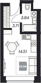 Планировка — Аэрон, Студия, 22 м²