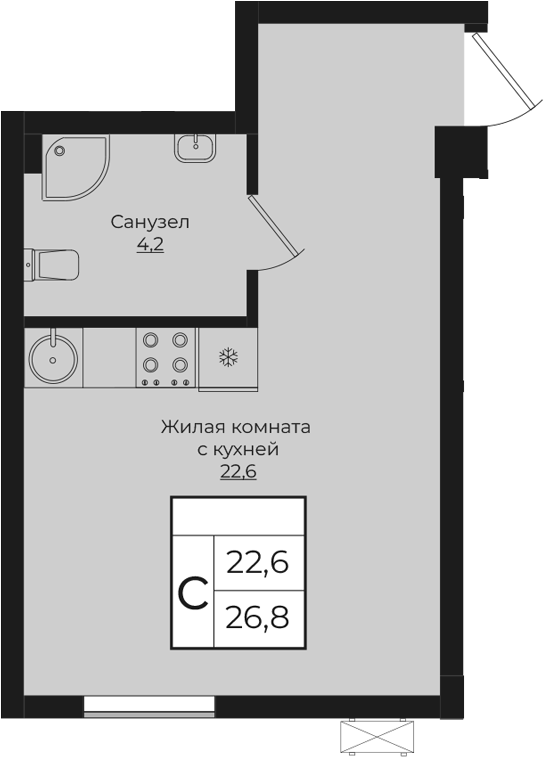 Планировка — Европа-Сити, Студия, 27 м²