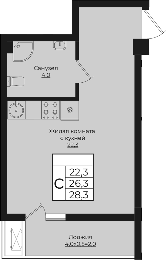 Планировка — Европа-Сити, Студия, 26 м²