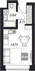 Планировка — Аэрон, Студия, 22 м²