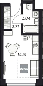 Планировка — Аэрон, Студия, 22 м²