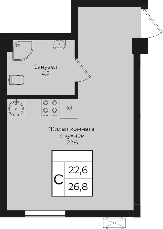 Планировка — Европа-Сити, Студия, 27 м²