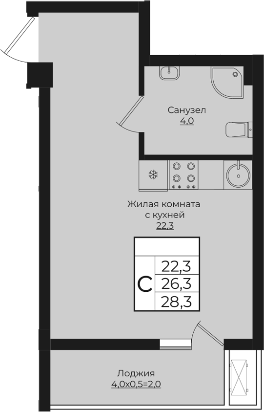 Планировка — Европа-Сити, Студия, 26 м²
